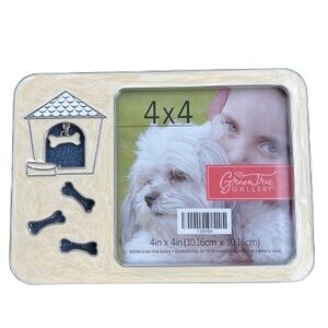 #689 Green Tree Gallery 4x4 picture frame with doggy house and bone charm